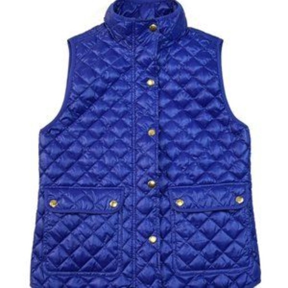 J. Crew Royal Blue Shiny Quilted Field Puffer Down Vest L - Picture 3 of 13